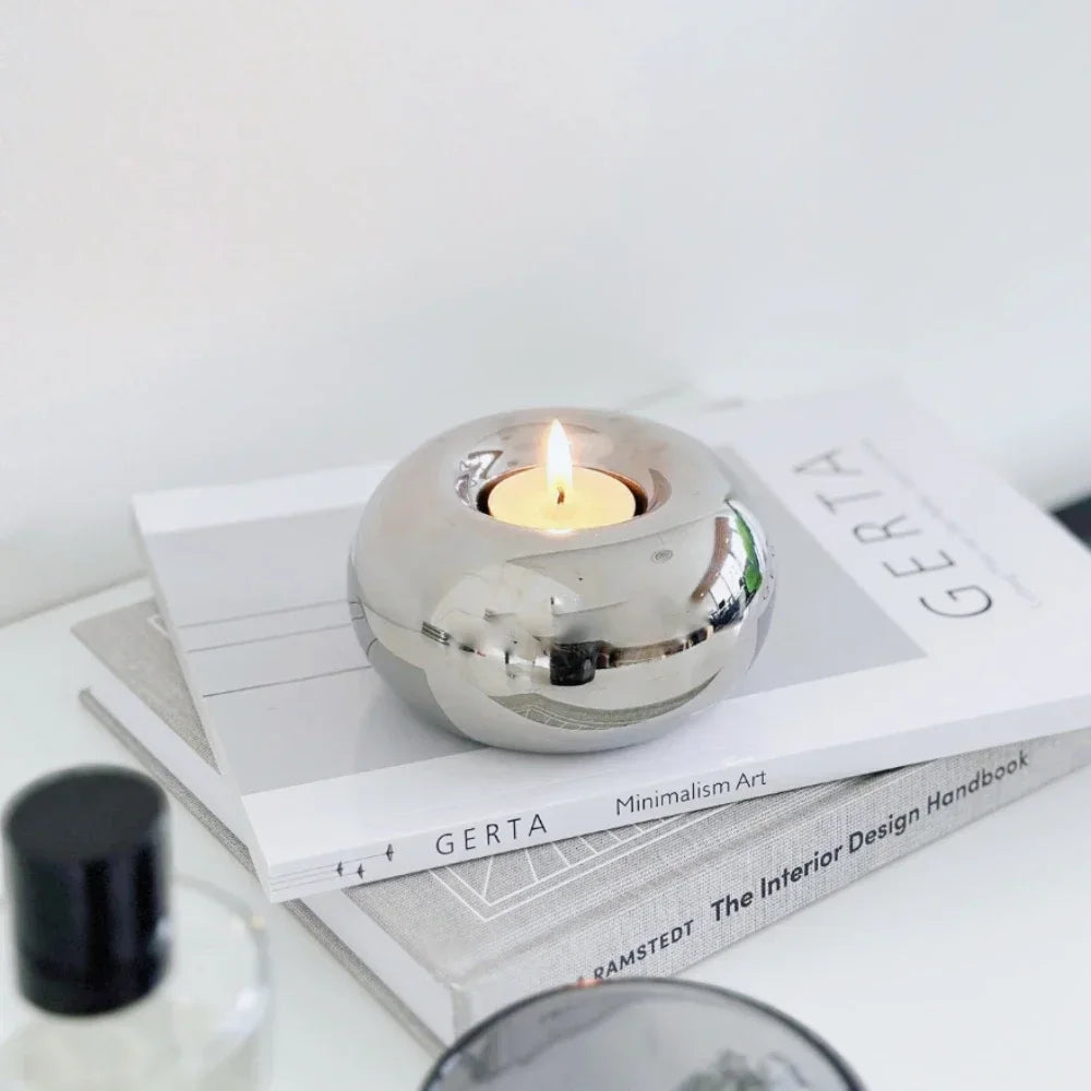 Silver Electroplated Ceramic Candle Holder – Modern Luxury Home Decor