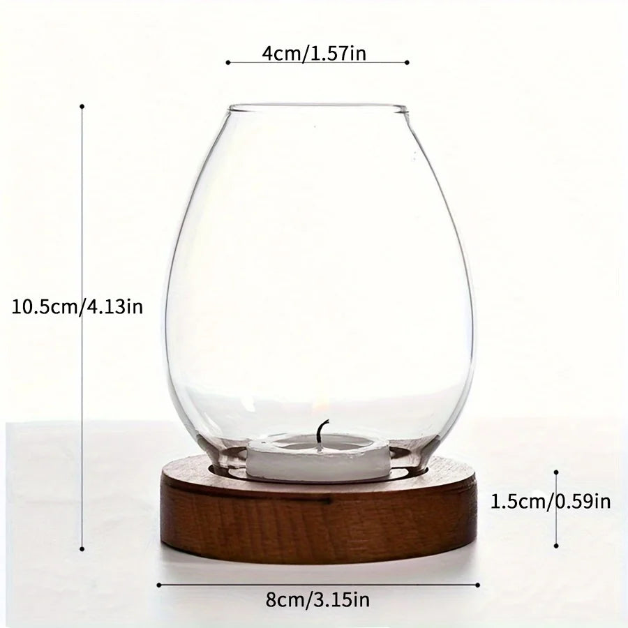 European Style Clear Glass Candle Holder with Wooden Base