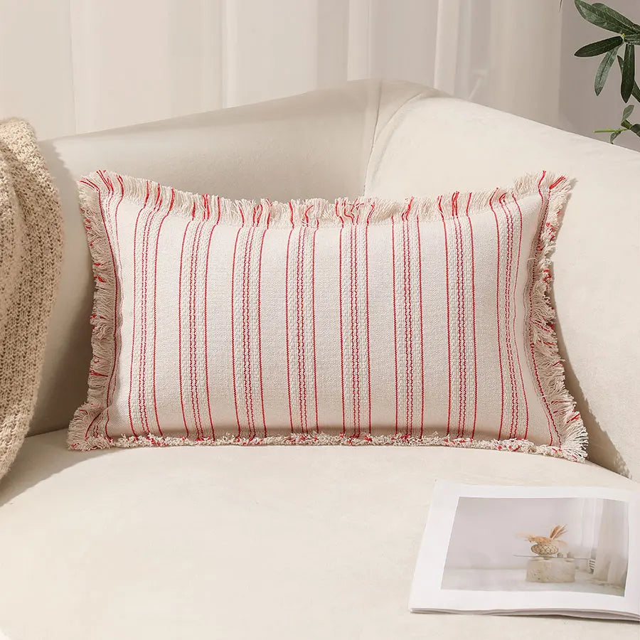 Boho Striped Throw Pillow Cover with Fringe – 30x50cm (Cover Only)