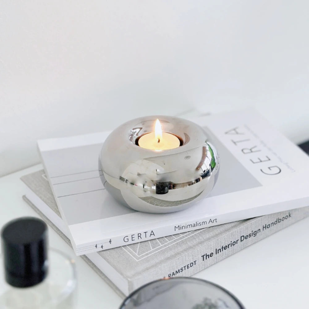 Silver Electroplated Ceramic Candle Holder – Modern Luxury Home Decor