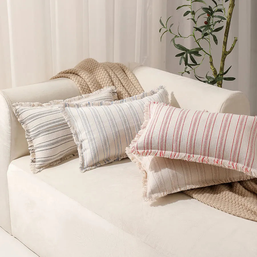 Boho Striped Throw Pillow Cover with Fringe – 30x50cm (Cover Only)