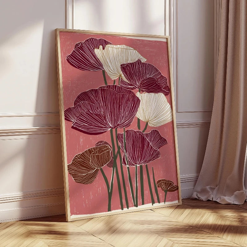 Poppy Wall Art Print – Minimalist Botanical Canvas Poster | Unframed
