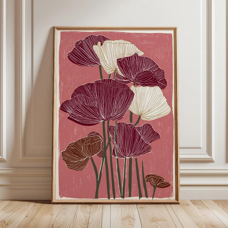 Poppy Wall Art Print – Minimalist Botanical Canvas Poster | Unframed