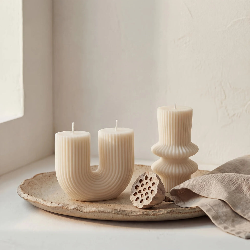 Minimalist Sculptural Pillar Candles – Set of 2 | Unscented Soy Wax