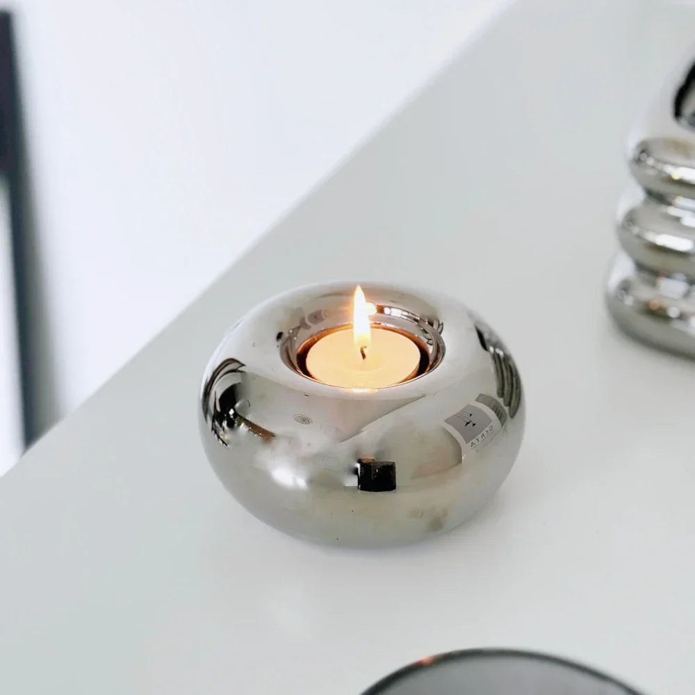 Silver Electroplated Ceramic Candle Holder – Modern Luxury Home Decor
