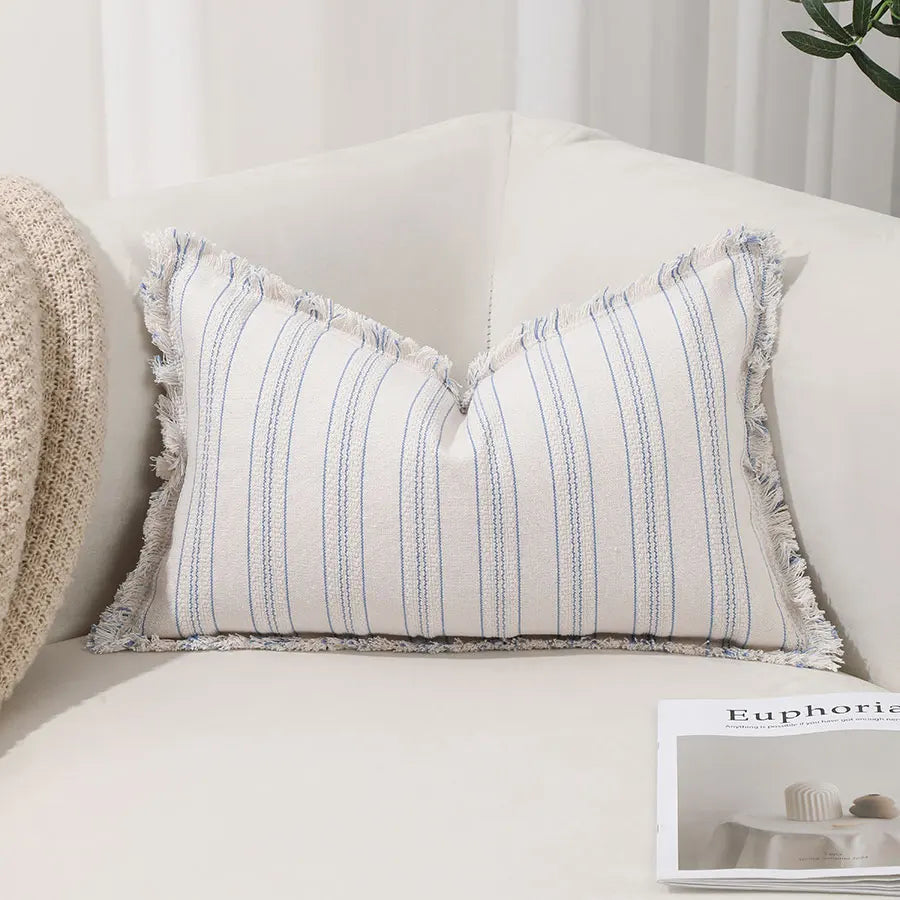 Boho Striped Throw Pillow Cover with Fringe – 30x50cm (Cover Only)