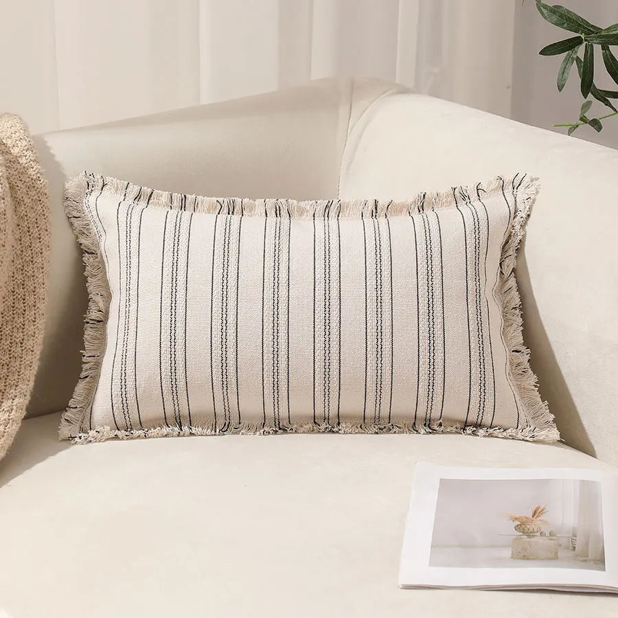 Boho Striped Throw Pillow Cover with Fringe – 30x50cm (Cover Only)