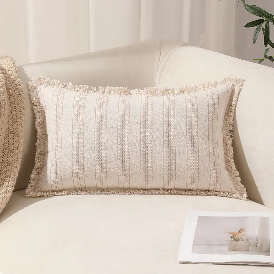 Boho Striped Throw Pillow Cover with Fringe – 30x50cm (Cover Only)