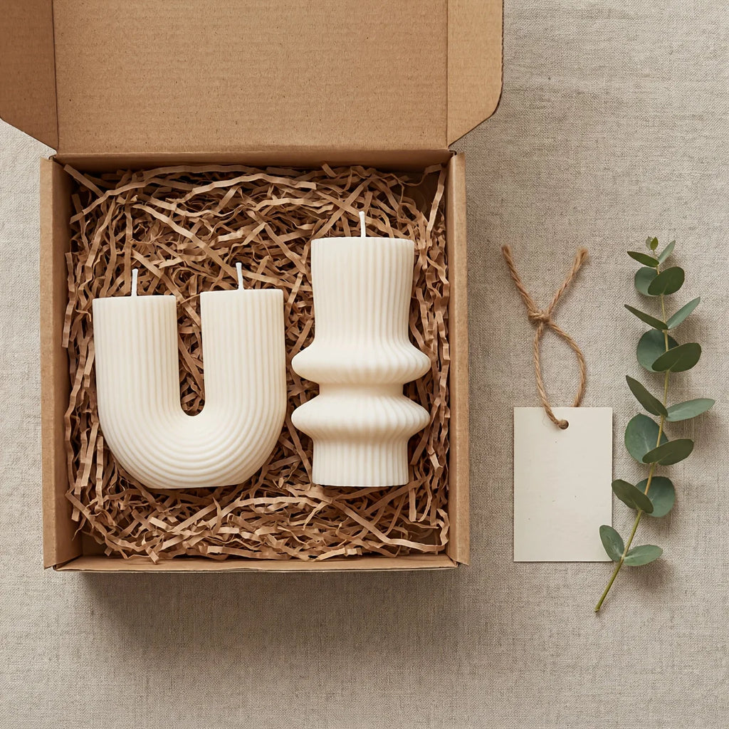 Minimalist Sculptural Pillar Candles – Set of 2 | Unscented Soy Wax