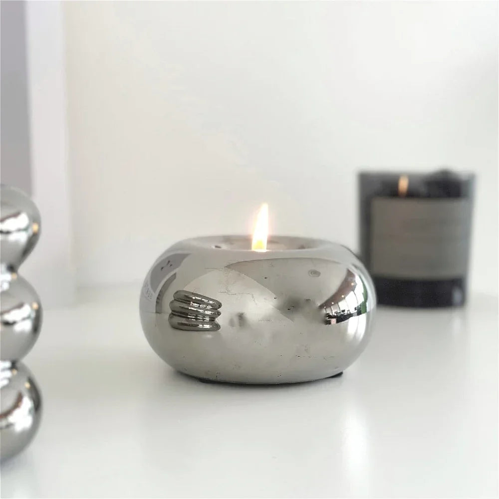 Silver Electroplated Ceramic Candle Holder – Modern Luxury Home Decor